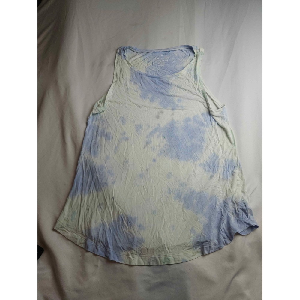 American Eagle Soft & Sexy Blue Tie Dye Tank Top Large Swing Curved Hem Womens